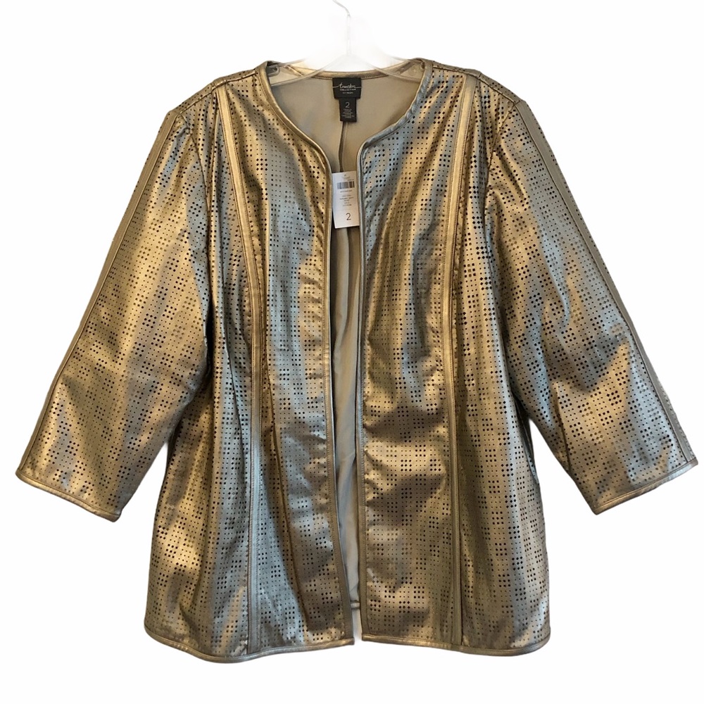 NEW Chico’s Travelers Metallic Gold Perforated Jacket 12